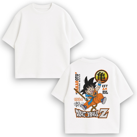 Goku large embroidery oversize t-shirt, White, XS