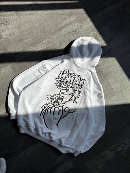 Luffy large embroidery oversize hoodie, Black, S (warm)