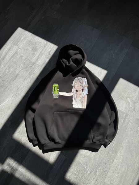 Frieren with energy drink nitro oversize hoodie, Black, S (warm)