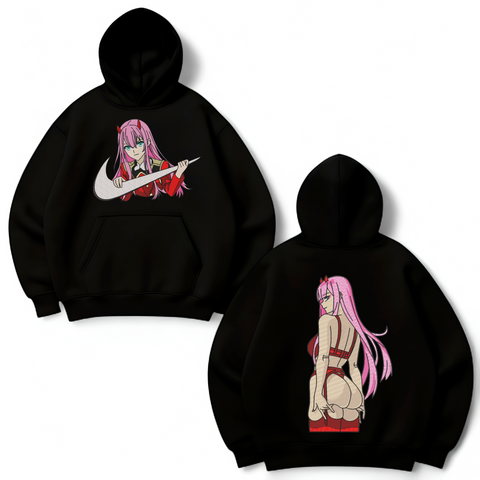 Zero Two large embroidery oversize hoodie, Black, S (warm)