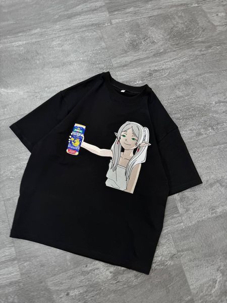 Frieren with beer oversize t-shirt, Black, XS