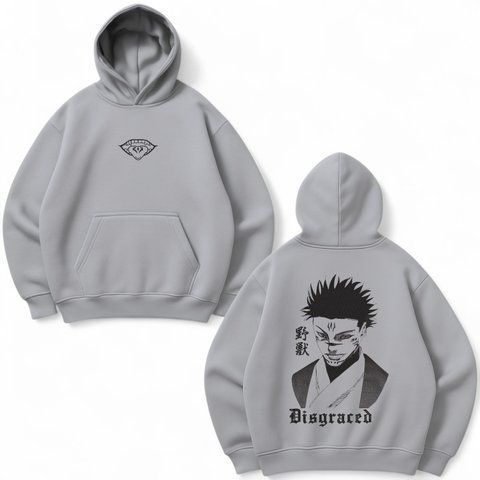 Sukuna large embroidery v2 oversize hoodie, light gray, S (not warm)