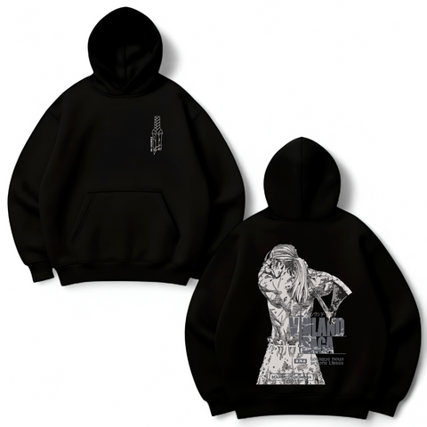 Vinland Saga large embroidery oversize hoodie, Black, S (warm)