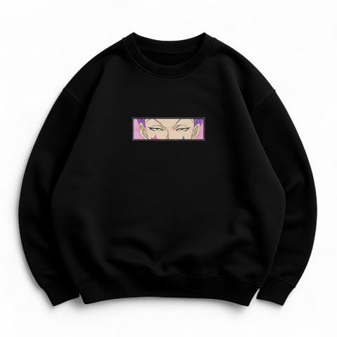 Hisoka eyes boxed oversize sweatshirt, Black, S (warm)