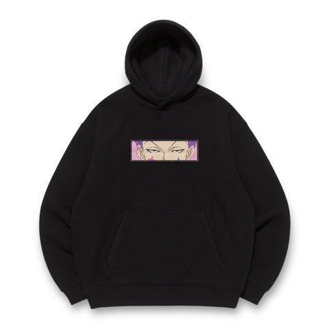 Hisoka eyes boxed oversize hoodie, Black, S (warm)