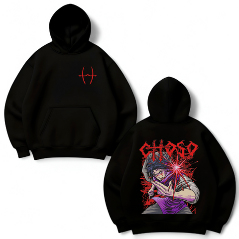 Choso large embroidery v2 oversize hoodie, Black, S (warm)