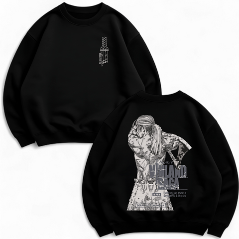 Vinland Saga large embroidery oversize sweatshirt, Black, S (warm)