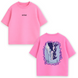 Solo Leveling dragon large embroidery oversize t-shirt, Pink, XS