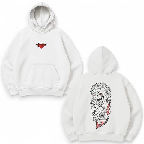 Sukuna large embroidery oversize hoodie, White, S (warm)
