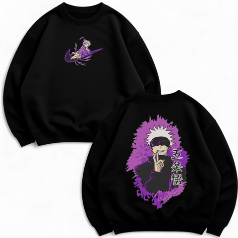 Satoru Gojo large embroidery v2 oversize sweatshirt, Black, S (warm)
