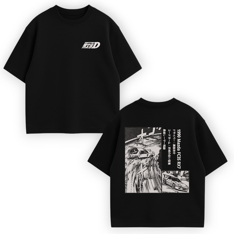 Initial D large embroidery oversize t-shirt, Black, XS