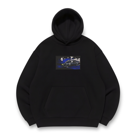 Car drift boxed oversize hoodie, Black, S (warm)
