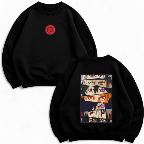 Naruto faces large embroidery oversize sweatshirt, Black, S (warm)