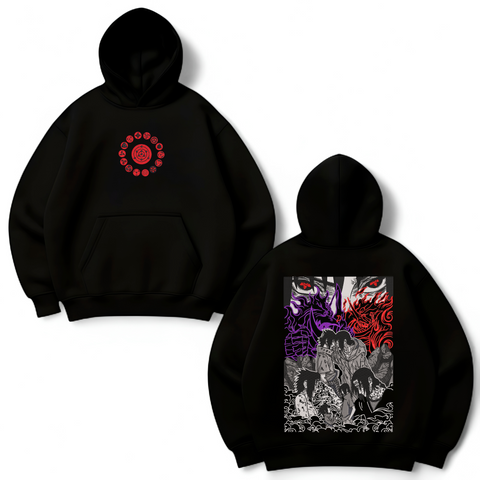 Itachi and Sasuke large embroidery oversize hoodie, Black, S (warm)