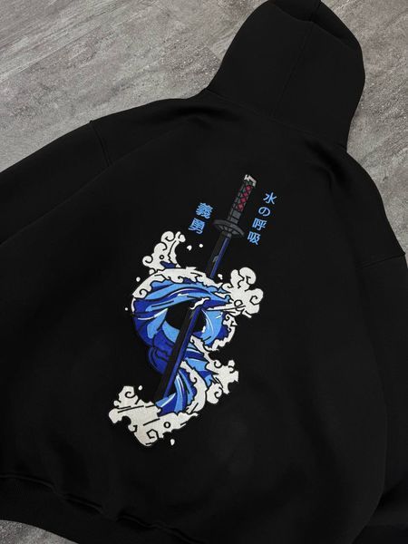 Giyu Tomioka sword large embroidery oversize hoodie 30.282.1 фото