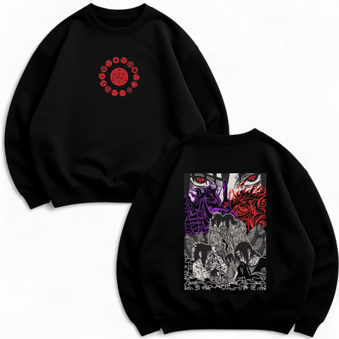 Itachi and Sasuke large embroidery oversize sweatshirt, Black, S (warm)