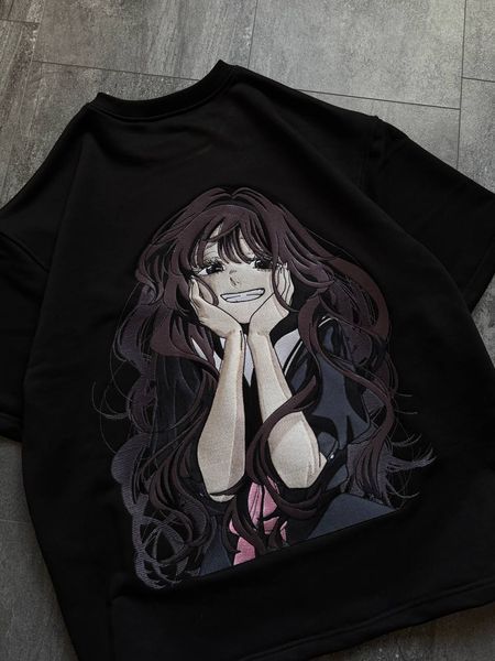 Kaoruko Waguri large embroidery oversize t-shirt, Black, XS