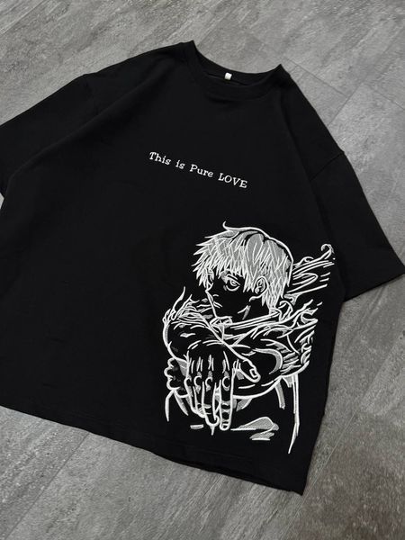 Yuta Okkotsu large embroidery oversize t-shirt, Black, XS