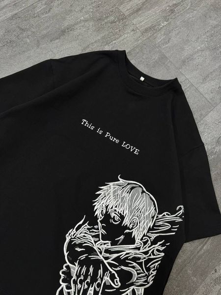 Yuta Okkotsu large embroidery oversize t-shirt, Black, XS