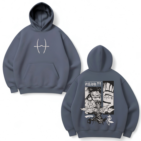 Choso large embroidery oversize hoodie, Gray, S (warm)