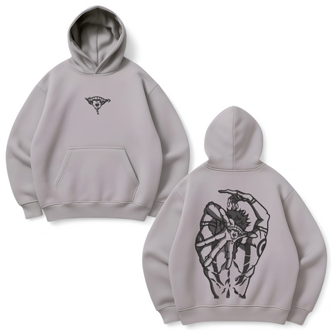 Sukuna large embroidery v4 oversize hoodie, light gray, S (not warm)