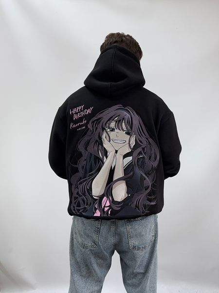 Kaoruko Waguri large embroidery oversize hoodie, Gray, S (warm)