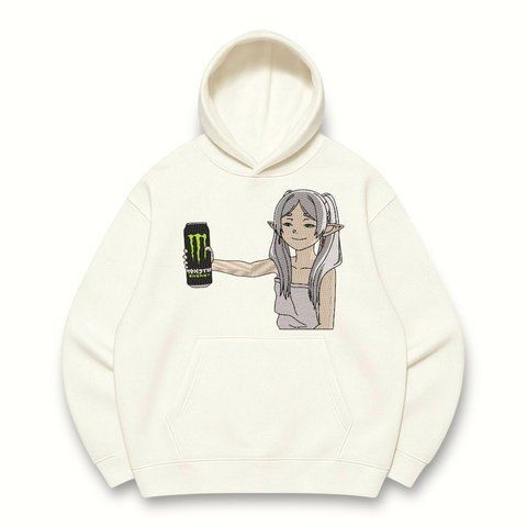 Frieren with energy drink black oversize hoodie 11 фото