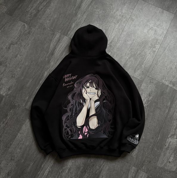 Kaoruko Waguri large embroidery oversize hoodie, Gray, S (warm)