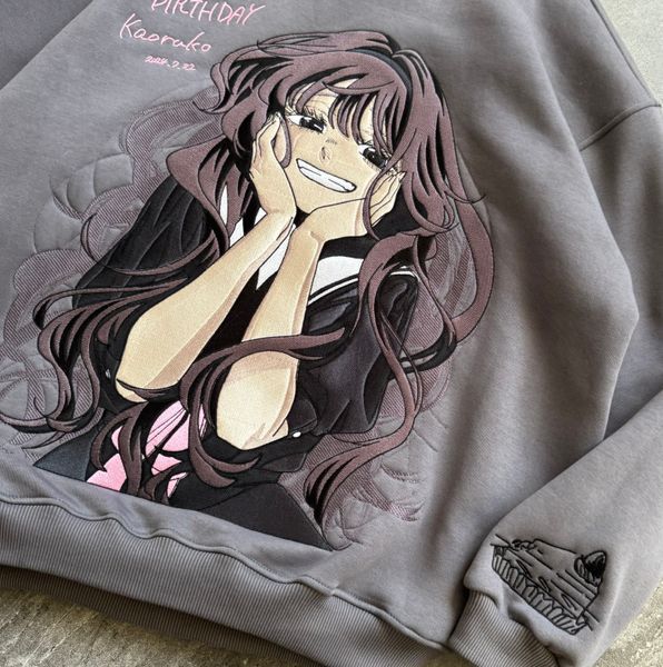 Kaoruko Waguri large embroidery oversize hoodie, Gray, S (warm)