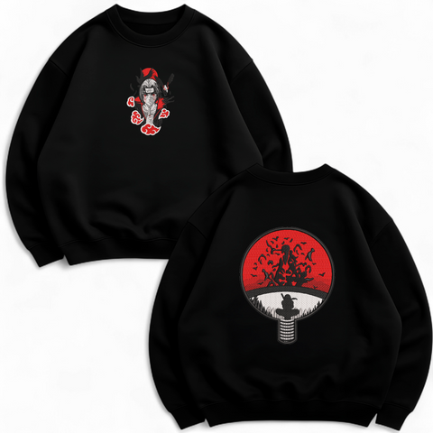 Itachi anime + Uchicha logo oversize sweatshirt, Black, S (warm)
