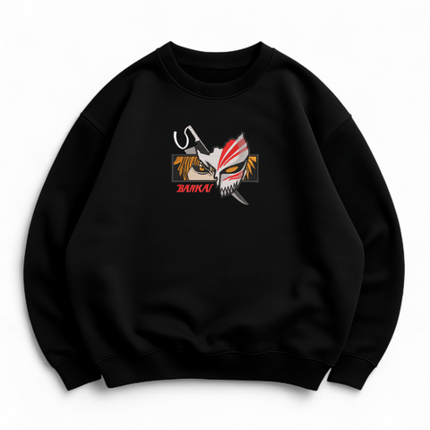 Ichigo Kurosaki sword boxed oversize sweatshirt, Black, S (warm)