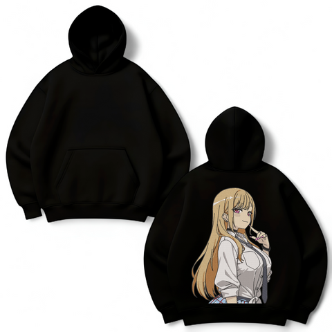 Marin Kitagawa large embroidery v3 oversize hoodie, Black, S (warm)