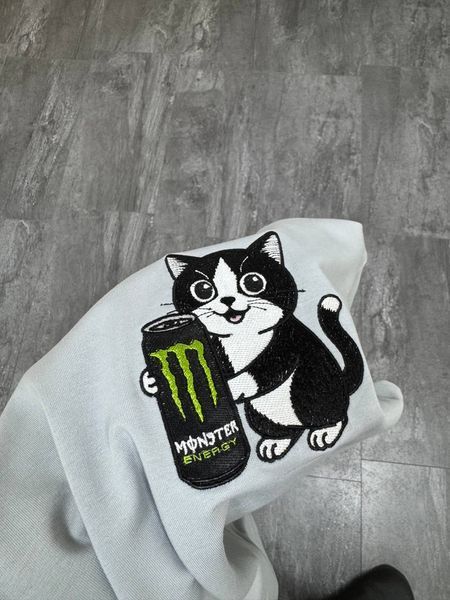 Cat with energy drink black oversize t-shirt 31.263 фото