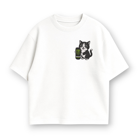 Cat with energy drink black oversize t-shirt 31.263 фото