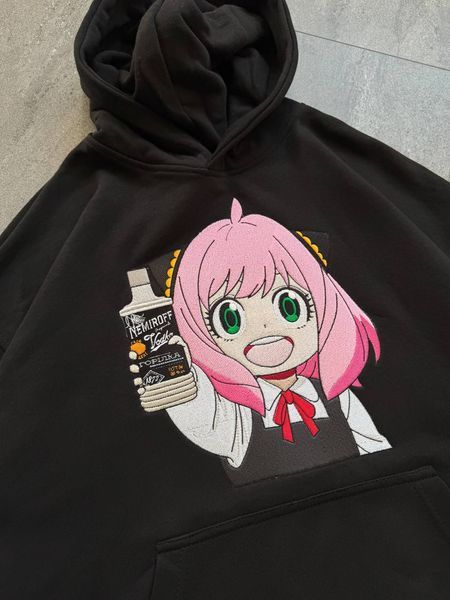 Anya Forger with vodka oversize hoodie, Black, S (warm)