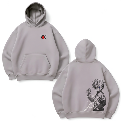 Killua large embroidery oversize hoodie, light gray, S (not warm)