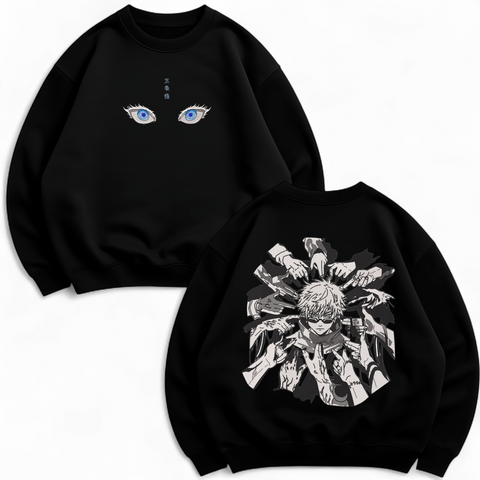 Satoru Gojo hands large embroidery v2 oversize sweatshirt, Black, S (warm)