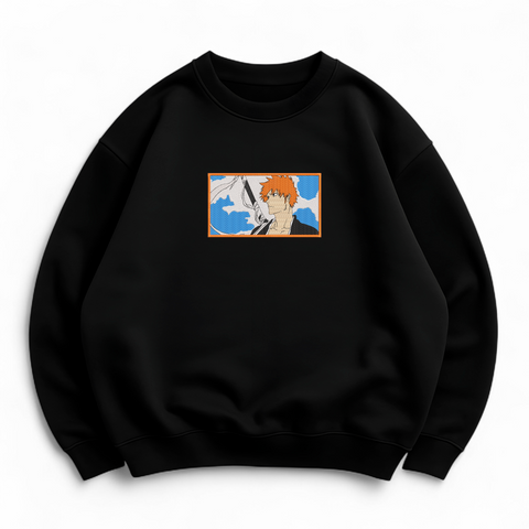 Ichigo Kurosaki boxed oversize sweatshirt, Black, S (warm)