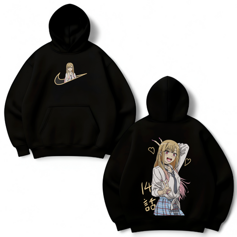 Marin Kitagawa large embroidery v2 oversize hoodie, Black, S (warm)