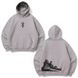 Berserk mountain large embroidery oversize hoodie, light gray, S (not warm)